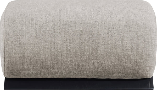 Meridian Furniture Akira Art Deco Upholstered Ottoman with Sculptural Solid Wood Base for Living Rooms Grey Style 2 33072Grey-Ott