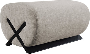 Meridian Furniture Akira Art Deco Upholstered Ottoman with Sculptural Solid Wood Base for Living Rooms Grey Style 2 33072Grey-Ott