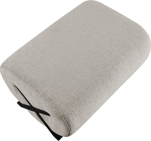 Meridian Furniture Akira Art Deco Upholstered Ottoman with Sculptural Solid Wood Base for Living Rooms Grey Style 2 33072Grey-Ott