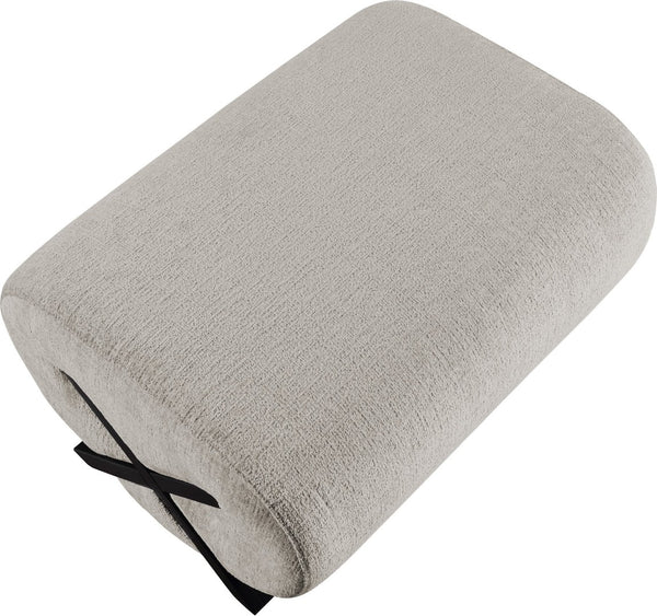 Meridian Furniture Akira Art Deco Upholstered Ottoman with Sculptural Solid Wood Base for Living Rooms Grey Style 2 33072Grey-Ott