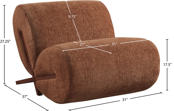 Meridian Furniture Akira Art Deco Sculptural Accent Chair with Plush Upholstery and Wood Base for Living Room Cognac Style 3 33073Cognac-C