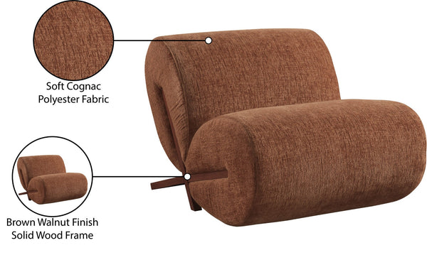 Meridian Furniture Akira Art Deco Sculptural Accent Chair with Plush Upholstery and Wood Base for Living Room Cognac Style 3 33073Cognac-C