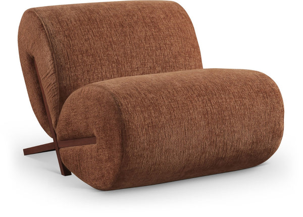 Meridian Furniture Akira Art Deco Sculptural Accent Chair with Plush Upholstery and Wood Base for Living Room Cognac Style 3 33073Cognac-C
