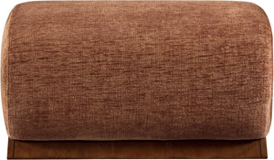 Meridian Furniture Akira Art Deco Upholstered Ottoman with Sculptural Solid Wood Base for Living Rooms Cognac Style 3 33073Cognac-Ott