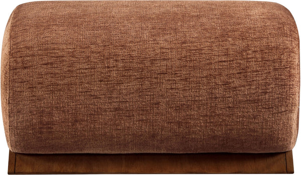 Meridian Furniture Akira Art Deco Upholstered Ottoman with Sculptural Solid Wood Base for Living Rooms Cognac Style 3 33073Cognac-Ott