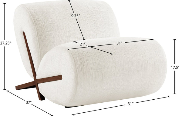 Meridian Furniture Akira Art Deco Sculptural Accent Chair with Plush Upholstery and Wood Base for Living Room Cream Style 3 33073Cream-C