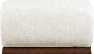 Meridian Furniture Akira Art Deco Upholstered Ottoman with Sculptural Solid Wood Base for Living Rooms Cream Style 3 33073Cream-Ott