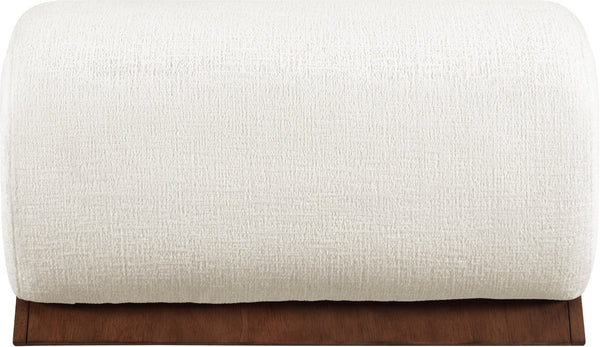 Meridian Furniture Akira Art Deco Upholstered Ottoman with Sculptural Solid Wood Base for Living Rooms Cream Style 3 33073Cream-Ott