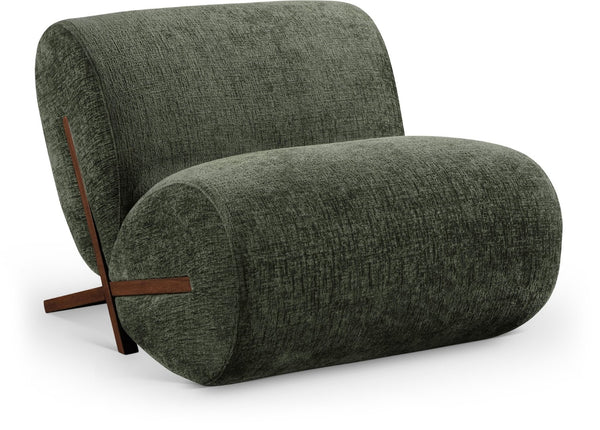 Meridian Furniture Akira Art Deco Sculptural Accent Chair with Plush Upholstery and Wood Base for Living Room Green Style 3 33073Green-C