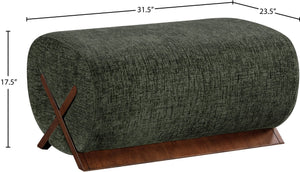 Meridian Furniture Akira Art Deco Upholstered Ottoman with Sculptural Solid Wood Base for Living Rooms Green Style 3 33073Green-Ott