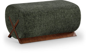 Meridian Furniture Akira Art Deco Upholstered Ottoman with Sculptural Solid Wood Base for Living Rooms Green Style 3 33073Green-Ott