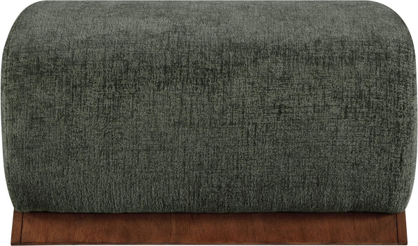 Meridian Furniture Akira Art Deco Upholstered Ottoman with Sculptural Solid Wood Base for Living Rooms Green Style 3 33073Green-Ott