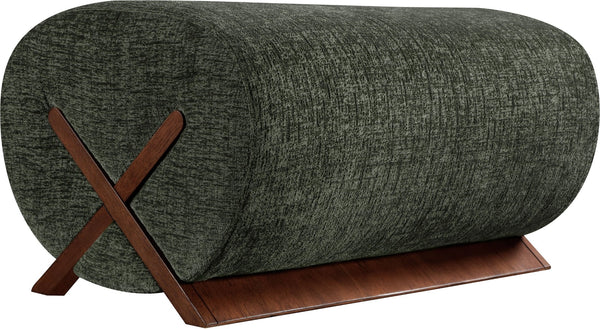 Meridian Furniture Akira Art Deco Upholstered Ottoman with Sculptural Solid Wood Base for Living Rooms Green Style 3 33073Green-Ott