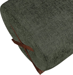 Meridian Furniture Akira Art Deco Upholstered Ottoman with Sculptural Solid Wood Base for Living Rooms Green Style 3 33073Green-Ott
