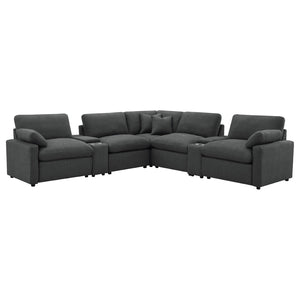 English Elm Dark Grey Modular Sectional with Power Recliners Consoles and Lift Top Storage B062S01848