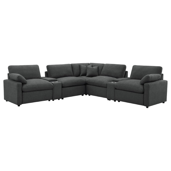 English Elm Dark Grey Modular Sectional with Power Recliners Consoles and Lift Top Storage B062S01848