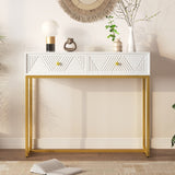 Trexm Modern Sleek Console Table Two Drawers With Stripe Design For Living Room and Entryway (White)