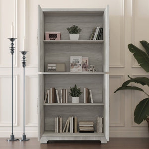 English Elm 67.4"h Mirrored Corner Cabinet Carved Butterfly Doors Adjustable Shelves Entryway Storage Light Gray W2899P374348