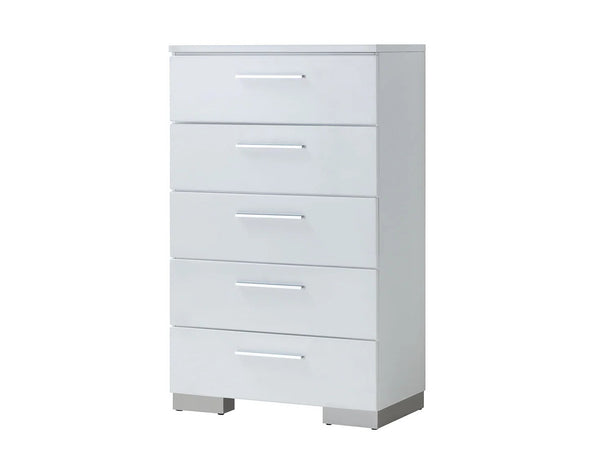 English Elm Modern High Gloss White Chest 5 Drawers 31"W x 17.75"D x 51"H — Contemporary Storage, Easy Assembly B2741P368137