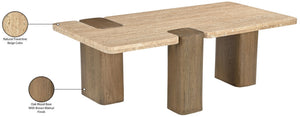 Meridian Furniture Ravenna Genuine Stone Top Coffee Table with Art Deco Oak Wood Base for Living Rooms Natural Genuine Travertine - A 33081Travertine-CT