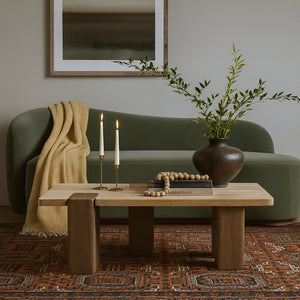 Meridian Furniture Ravenna Genuine Stone Top Coffee Table with Art Deco Oak Wood Base for Living Rooms Natural Genuine Travertine - A 33081Travertine-CT