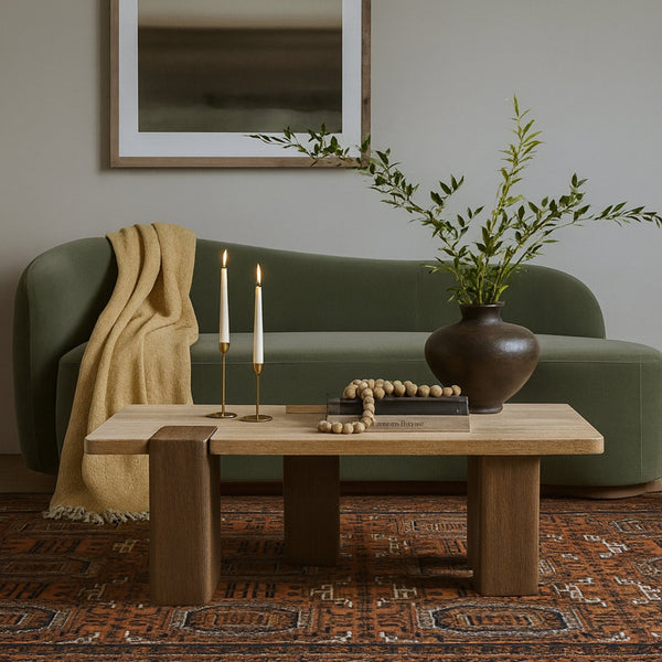 Meridian Furniture Ravenna Genuine Stone Top Coffee Table with Art Deco Oak Wood Base for Living Rooms Natural Genuine Travertine - A 33081Travertine-CT