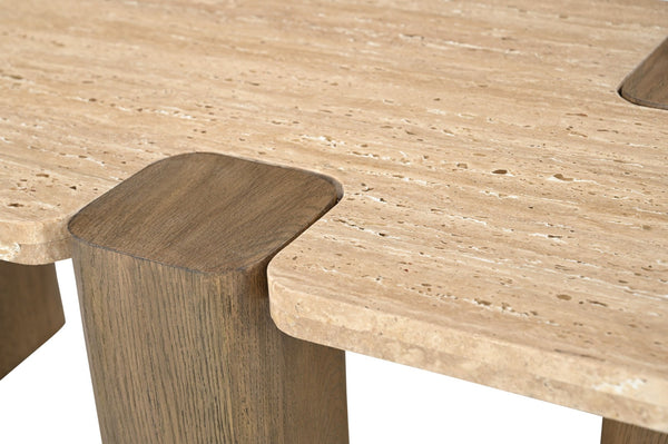 Meridian Furniture Ravenna Genuine Stone Top Coffee Table with Art Deco Oak Wood Base for Living Rooms Natural Genuine Travertine - A 33081Travertine-CT