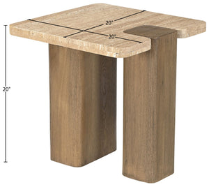 Meridian Furniture Ravenna Travertine Stone Top Oak Base Art Deco End Table for Living Room 33081Travertine-ET