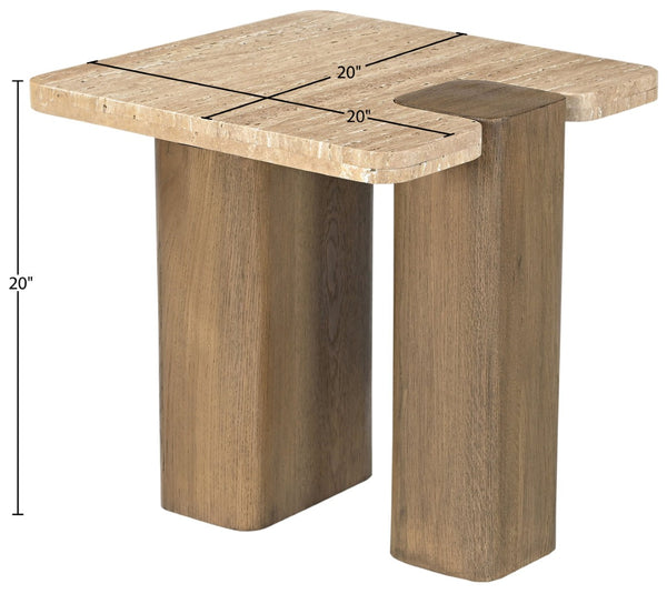 Meridian Furniture Ravenna Travertine Stone Top Oak Base Art Deco End Table for Living Room 33081Travertine-ET