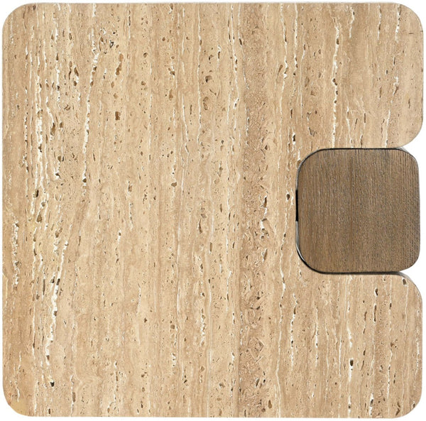 Meridian Furniture Ravenna Travertine Stone Top Oak Base Art Deco End Table for Living Room 33081Travertine-ET