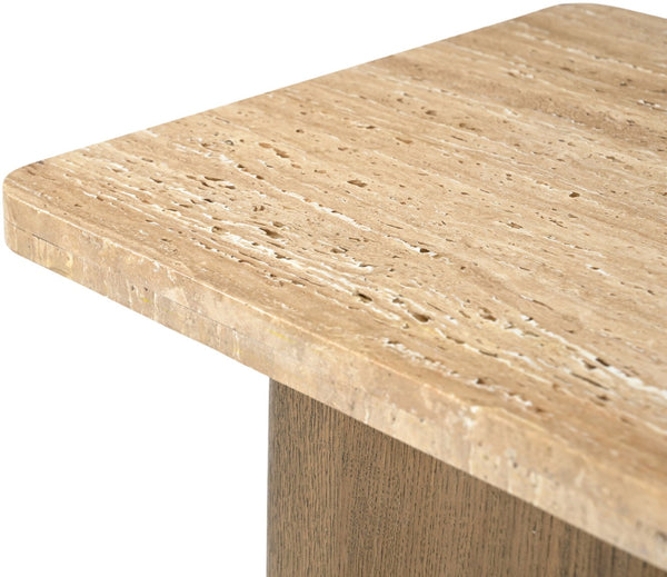 Meridian Furniture Ravenna Travertine Stone Top Oak Base Art Deco End Table for Living Room 33081Travertine-ET