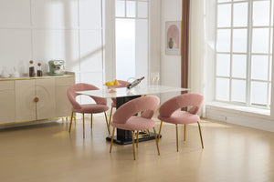 English Elm 061-Set Of 1 Plush Pink Teddy Fabric Dining Chair With Gold Legs - Ergonomic Design & Cozy Elegance W527P255486