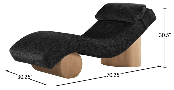 Meridian Furniture Marcella Art Deco Chaise Lounge with Sculptural Curves Plush Upholstery and Solid Wood Base Black 33085 33085Black