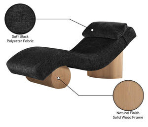 Meridian Furniture Marcella Art Deco Chaise Lounge with Sculptural Curves Plush Upholstery and Solid Wood Base Black 33085 33085Black