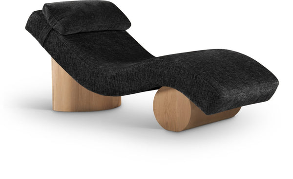 Meridian Furniture Marcella Art Deco Chaise Lounge with Sculptural Curves Plush Upholstery and Solid Wood Base Black 33085 33085Black