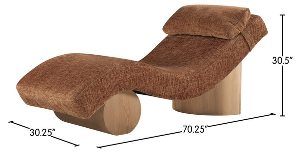 Meridian Furniture Marcella Art Deco Chaise Lounge with Sculptural Curves Plush Upholstery and Solid Wood Base Cognac 33085 33085Cognac