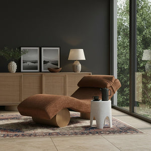 Meridian Furniture Marcella Art Deco Chaise Lounge with Sculptural Curves Plush Upholstery and Solid Wood Base Cognac 33085 33085Cognac