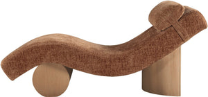Meridian Furniture Marcella Art Deco Chaise Lounge with Sculptural Curves Plush Upholstery and Solid Wood Base Cognac 33085 33085Cognac