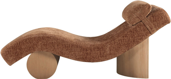 Meridian Furniture Marcella Art Deco Chaise Lounge with Sculptural Curves Plush Upholstery and Solid Wood Base Cognac 33085 33085Cognac