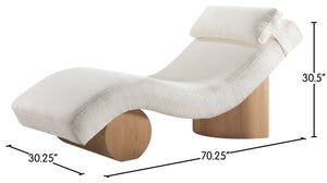 Meridian Furniture Marcella Art Deco Chaise Lounge with Sculptural Curves Plush Upholstery and Solid Wood Base Cream 33085 33085Cream