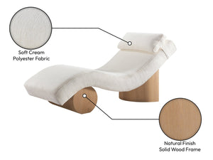 Meridian Furniture Marcella Art Deco Chaise Lounge with Sculptural Curves Plush Upholstery and Solid Wood Base Cream 33085 33085Cream