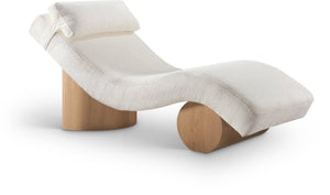 Meridian Furniture Marcella Art Deco Chaise Lounge with Sculptural Curves Plush Upholstery and Solid Wood Base Cream 33085 33085Cream