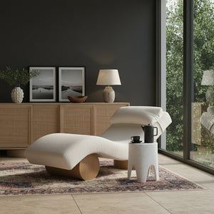Meridian Furniture Marcella Art Deco Chaise Lounge with Sculptural Curves Plush Upholstery and Solid Wood Base Cream 33085 33085Cream