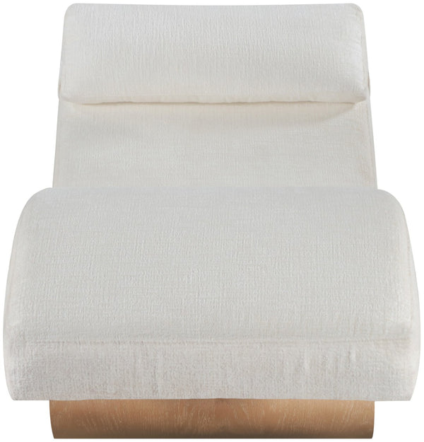 Meridian Furniture Marcella Art Deco Chaise Lounge with Sculptural Curves Plush Upholstery and Solid Wood Base Cream 33085 33085Cream
