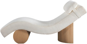 Meridian Furniture Marcella Art Deco Chaise Lounge with Sculptural Curves Plush Upholstery and Solid Wood Base Cream 33085 33085Cream