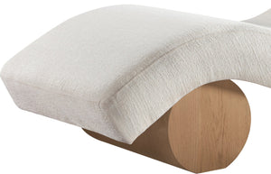 Meridian Furniture Marcella Art Deco Chaise Lounge with Sculptural Curves Plush Upholstery and Solid Wood Base Cream 33085 33085Cream
