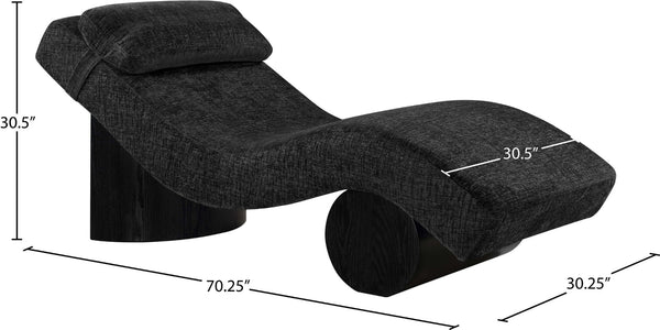Meridian Furniture Marcella Art Deco Chaise Lounge with Sculptural Curves Plush Upholstery and Solid Wood Base Black 33086 33086Black