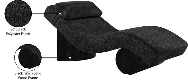 Meridian Furniture Marcella Art Deco Chaise Lounge with Sculptural Curves Plush Upholstery and Solid Wood Base Black 33086 33086Black