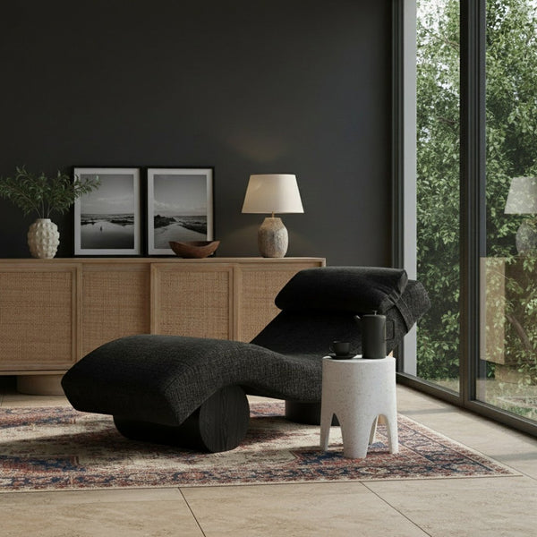 Meridian Furniture Marcella Art Deco Chaise Lounge with Sculptural Curves Plush Upholstery and Solid Wood Base Black 33086 33086Black