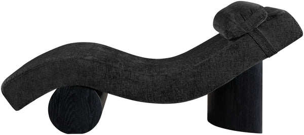 Meridian Furniture Marcella Art Deco Chaise Lounge with Sculptural Curves Plush Upholstery and Solid Wood Base Black 33086 33086Black